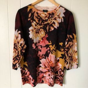 Talbots 3/4 Sleeve Lightweight Floral Merino Wool Sweater Size 1X